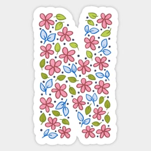 Floral Monogram Letter N - pink and blue Sticker